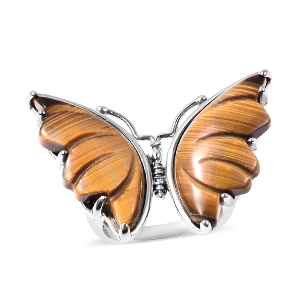 🦋 Butterfly Ring African Tiger's Eye Gemstone 25.95ctw, Sz 9 - Picture 1 of 4